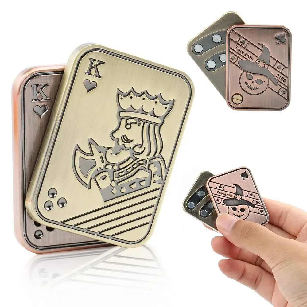 EDC Metal Fidgets Adult Slider for Anxiety,Anti Stress Relief Toys Top Spinning Poker Magnetic Metal Fidgeting Spinner Skull Toy