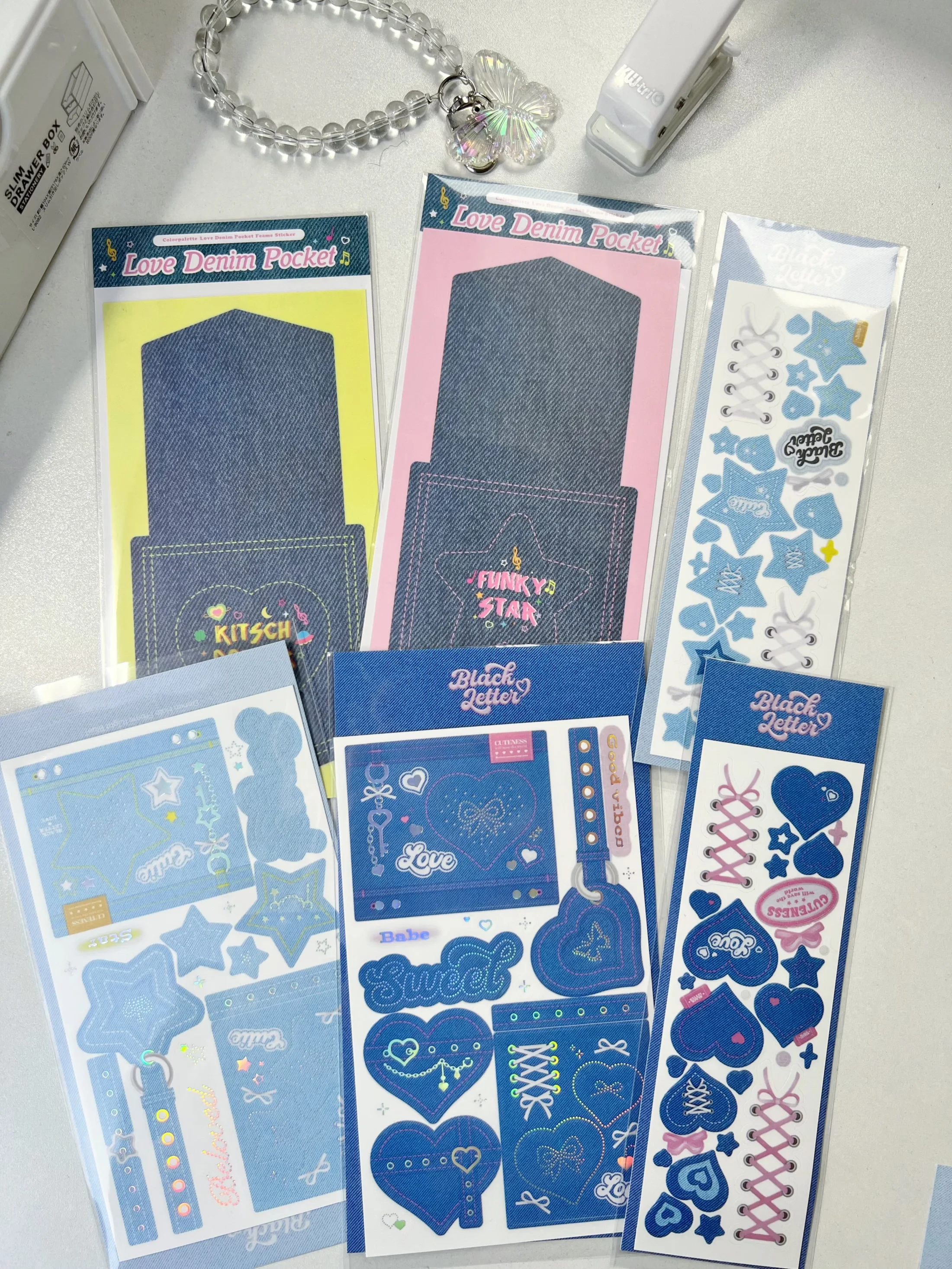 SKYSONIC Denim Series Journal Stickers Kpop Postcards Korean Stickers Junk Scrapbook Decorative Materials Stationery Suppliers