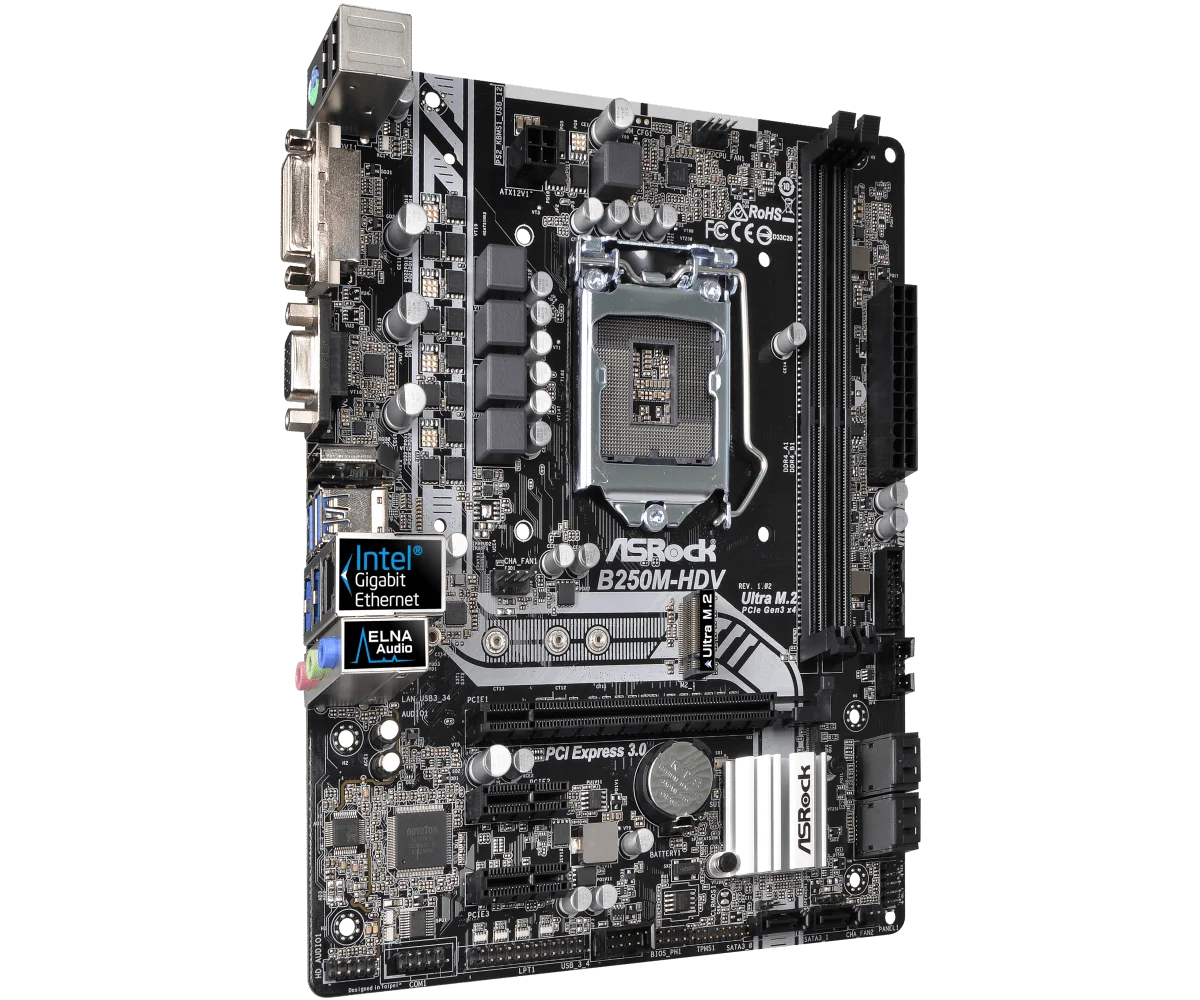 Imagem -03 - Asrock-placa-mãe B250m-hdv Lga1151 Intel B250 I57600 I56500 I3-6300 G4560 Cpu Ddr4 32gb Micro Atx