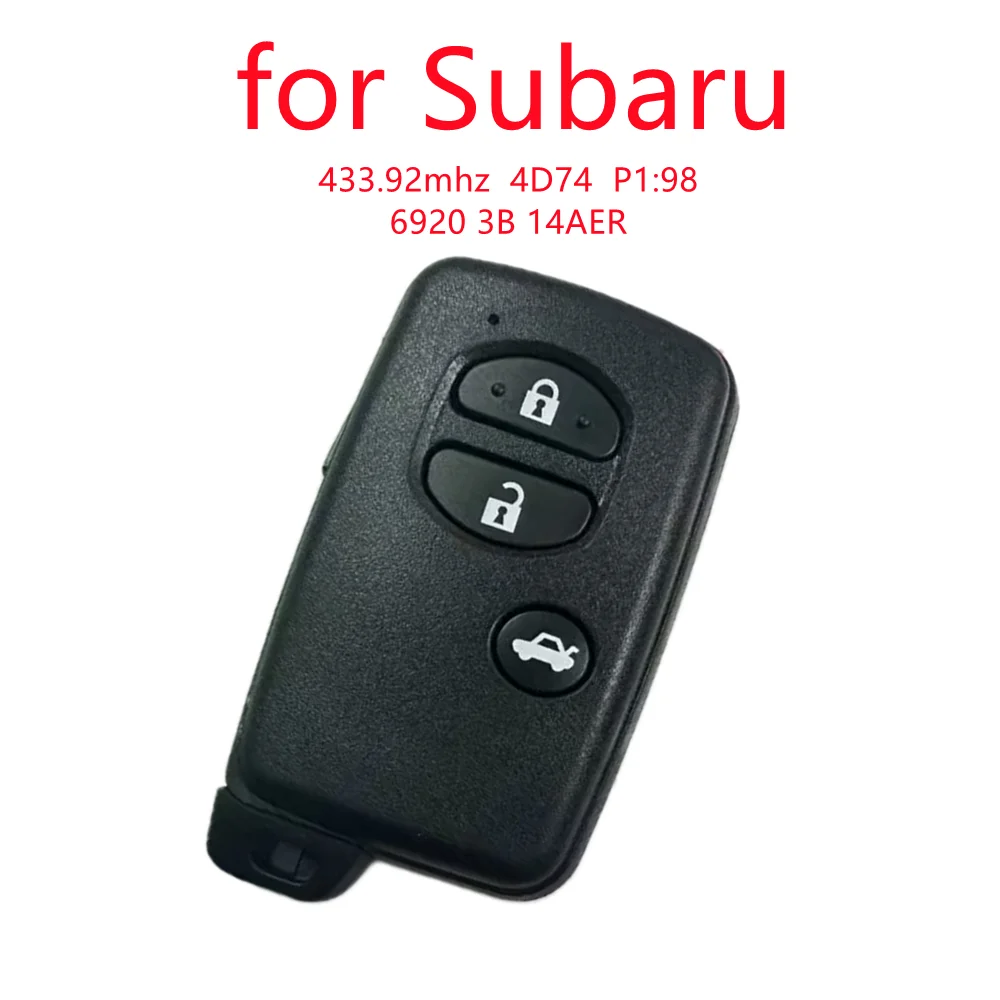 Aftermarket Car Smart Chave de Controle Remoto, Keyless Go, 3 Botões 433.92MHz, 4D74 Chip, 6920 14AER, para Subaru com Lâmina Chave de Emergência