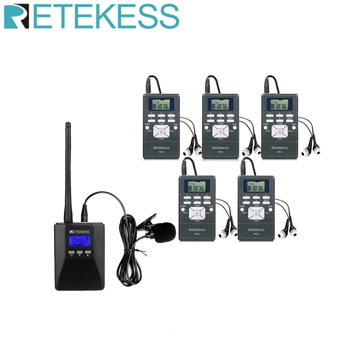 Retekess Wireless Guide System Tour FM Transmitter 1 TR506 FM Receiver 5 pc PR13 Portable For Tour Guide Church Translation