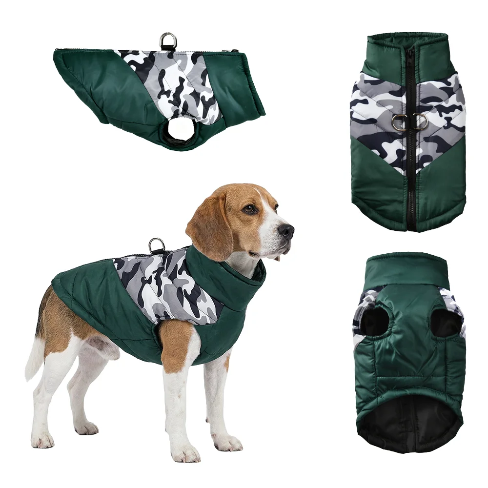 Warme Hundejacke für kleine und mittelgroße Hunde, Tarnmuster, Winter-Haustierkleidung mit D-Ring, wasserdicht, für Haustiere, Chihuahua, Welpen, Weste, Mantel