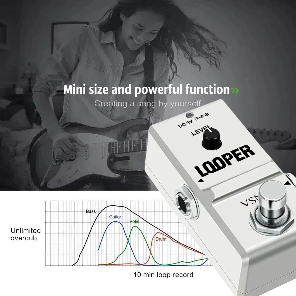 VSN  Guitar Bass Keyboard Looper Pedal Effect Loop Station Unlimited Overdubs 10 Minutes 44Khz Recording Free 1GB Card AP-09