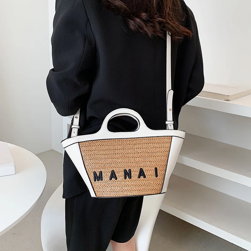 New Brand Fashion Women Crossbody Bags Designer Female Large Capacity Letter Shoulder Bag High Quality Straw Woven Beach Handbag