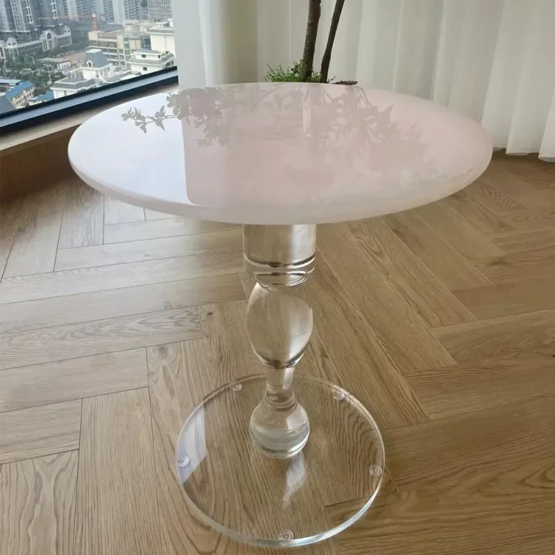 IN style luxury pink marble side table with transparent acrylic base living room bedroom decoration