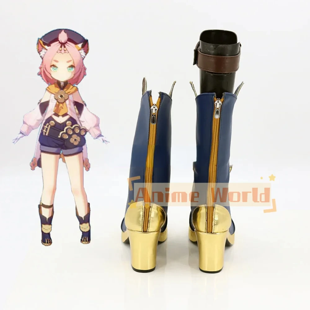 Genshin Impact Diona Blue Shoes Cosplay Boots Halloween Carnival Boots Custom Made