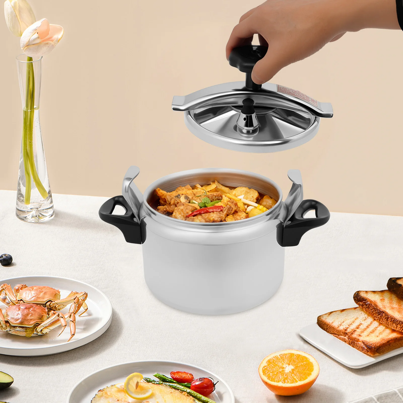 3L الفضة جولة سبائك الألومنيوم قدر الضغط، طنجرة ضغط صغيرة صغيرة منضدية 18*12.4 سنتيمتر للحفاظ على الفواكه والمربى