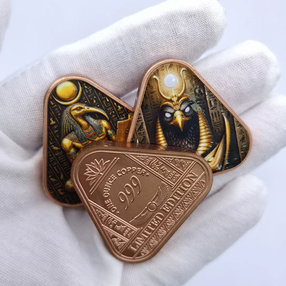 3 Designs 1 OZ .999 Fine Copper Triangle Commemorative Medal Ancient Egypt Myth Thoth Horus Cleopatra Hieroglyph Pattern Gift