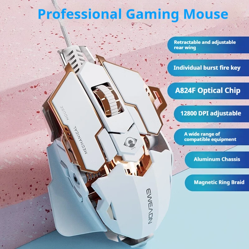 EWEADN G5 USB Wired Gaming Mouse Silent or audible optional, Buttons Macro Function Keys, for desktop, laptop, computer, school