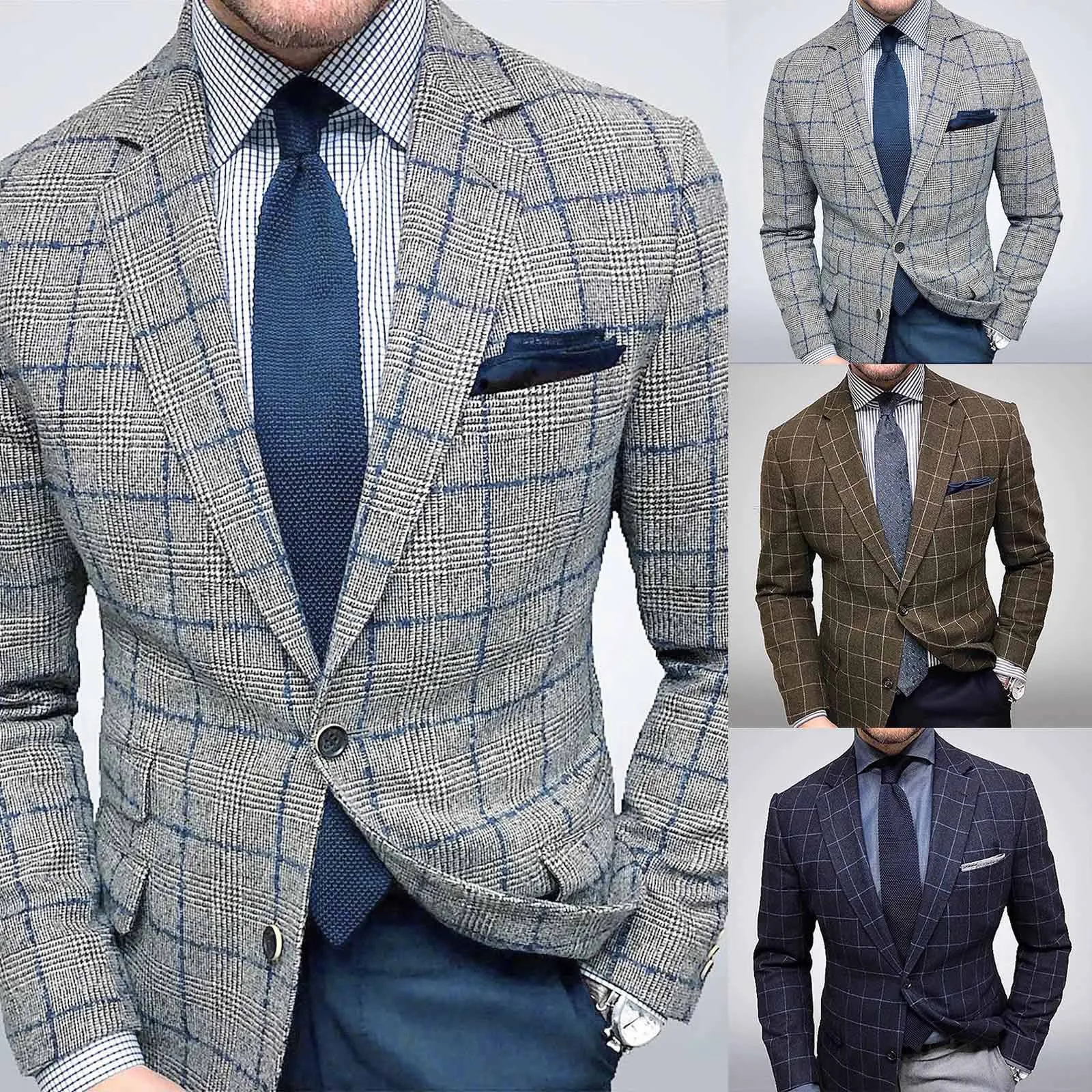 Italian Style Men\'s Blazer Houndstooth Casual Man Suit Jacket Notched Lapel One Piece Check Wedding Coat for Prom Party