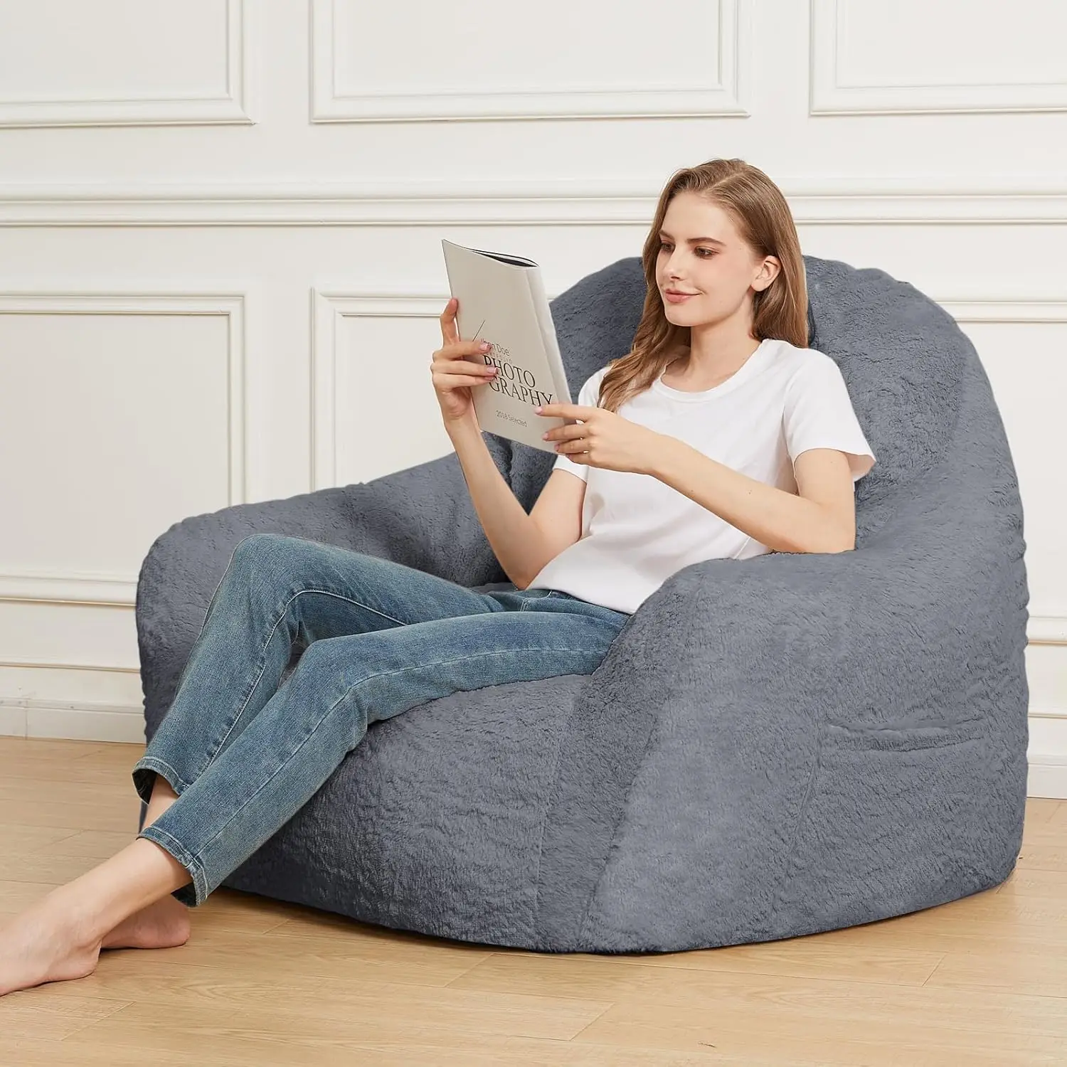 

Giant Bean Bag Sofa Chair Bean Bag Chair With High Density Foam Filling Oversized Fluffy Bean Bag Couch For Audlts And Children