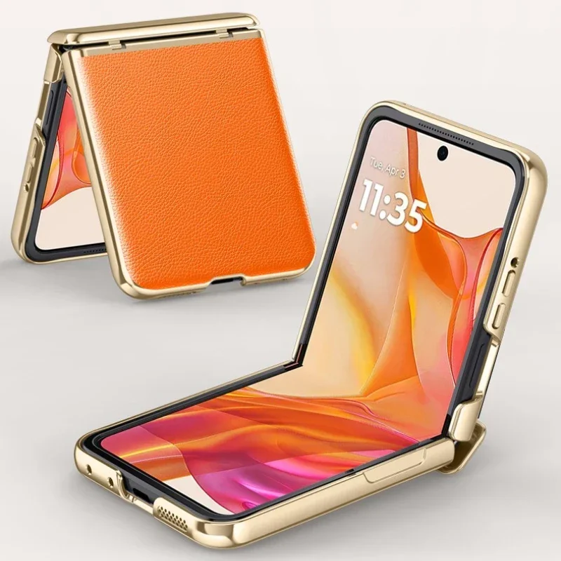 

Для Motorola Razr 50 ультра новый гальванический деловой кожаный шарнирный чехол из закаленной защитной пленки универсальный чехол для телефона