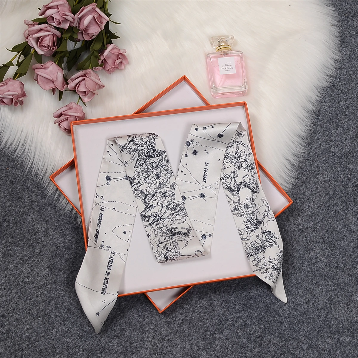 Tarot Constellation 100% Twill Silk Scarf Women Brand Scarf Skinny Bag Scarves Design Wrist Towel Foulard Neckerchief Headband