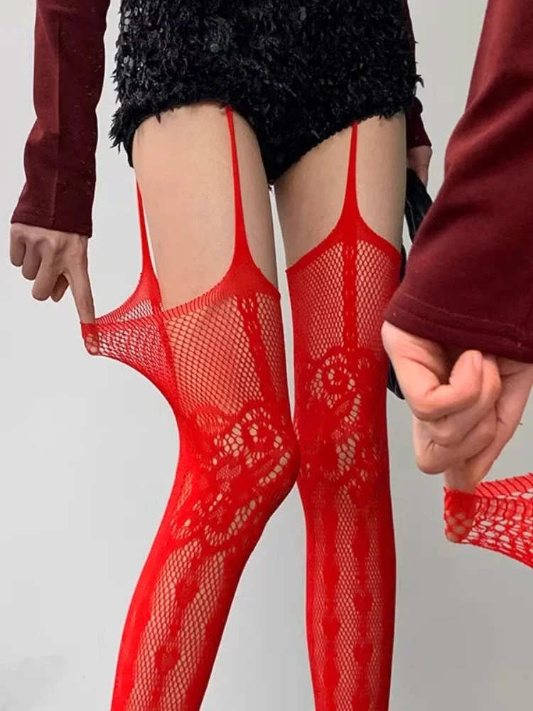 جوفاء خارج الدانتيل شبكة صيد السمك الحمالة الجوارب المرأة مثير ضئيلة النايلون شبكة الفخذ العليا جوارب الجوارب البيضاء مفتوحة المنشعب جوارب طويلة #3