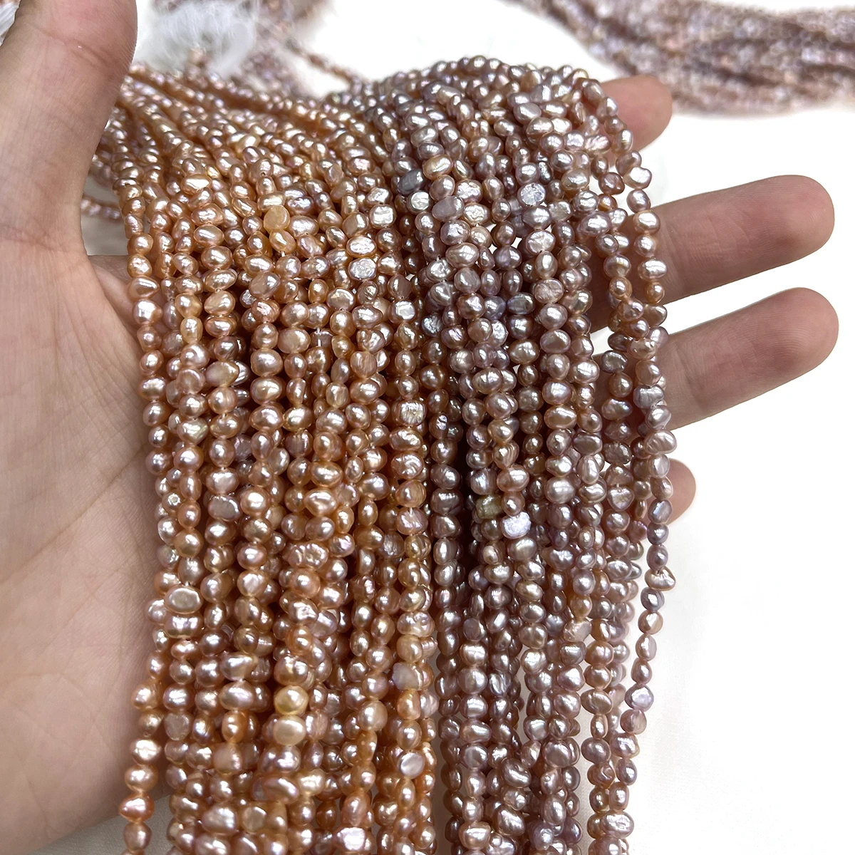 Natural Freshwater Pearl Double-Faced Strung Bead 3–4mm Pink Purple for Jewelry Making DIY Necklace Bracelet Earrings Accessory