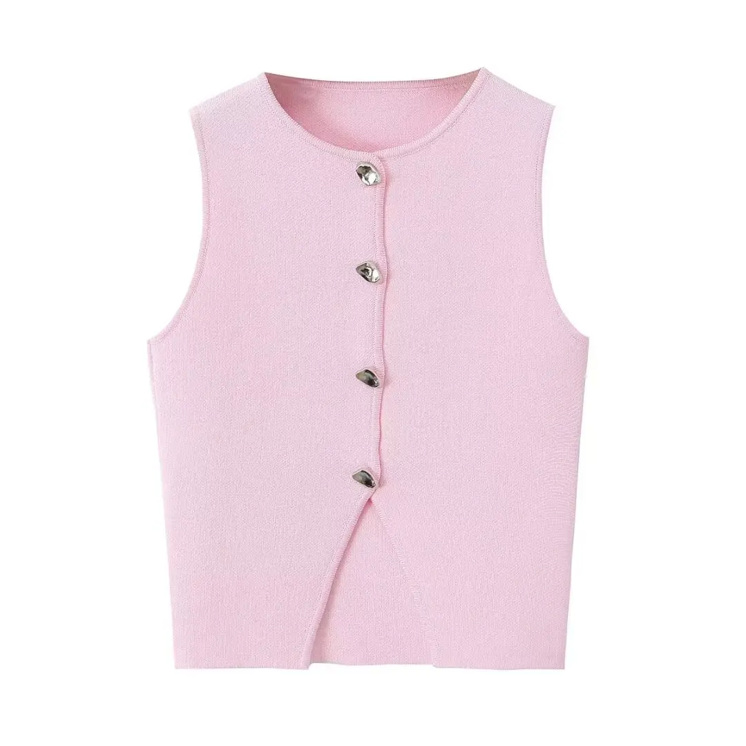 DUOPERI Women Fashion Multicolor Knitted Vest Tops O-Neck Sleeveless Female Chic Lady Casual Sweater Waistcoat