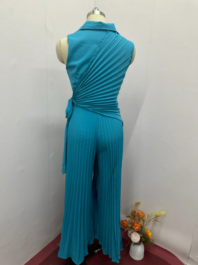 Mono informal elegante para mujer, novedad de verano 2024, mono con cordones y cintura alta sin mangas con cuello para ir al trabajo, Color sólido