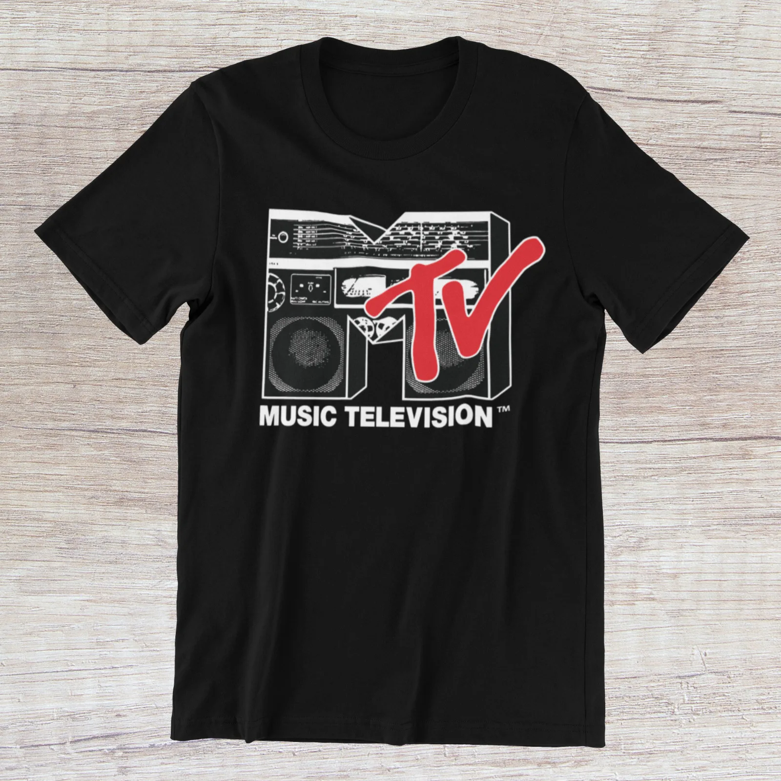 MTV Music Television T-Shirt 90s Old School Logo Boombox on Ring Spun Cotton Tee