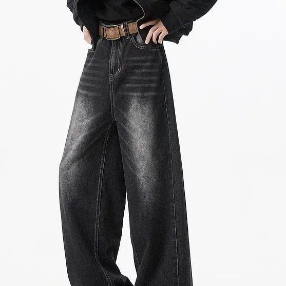 2 Colors Autumn Vintage Distressed Men's Baggy Straight Jeans Fashion Korean High Street Denim Pants Streetwear Male Trousers