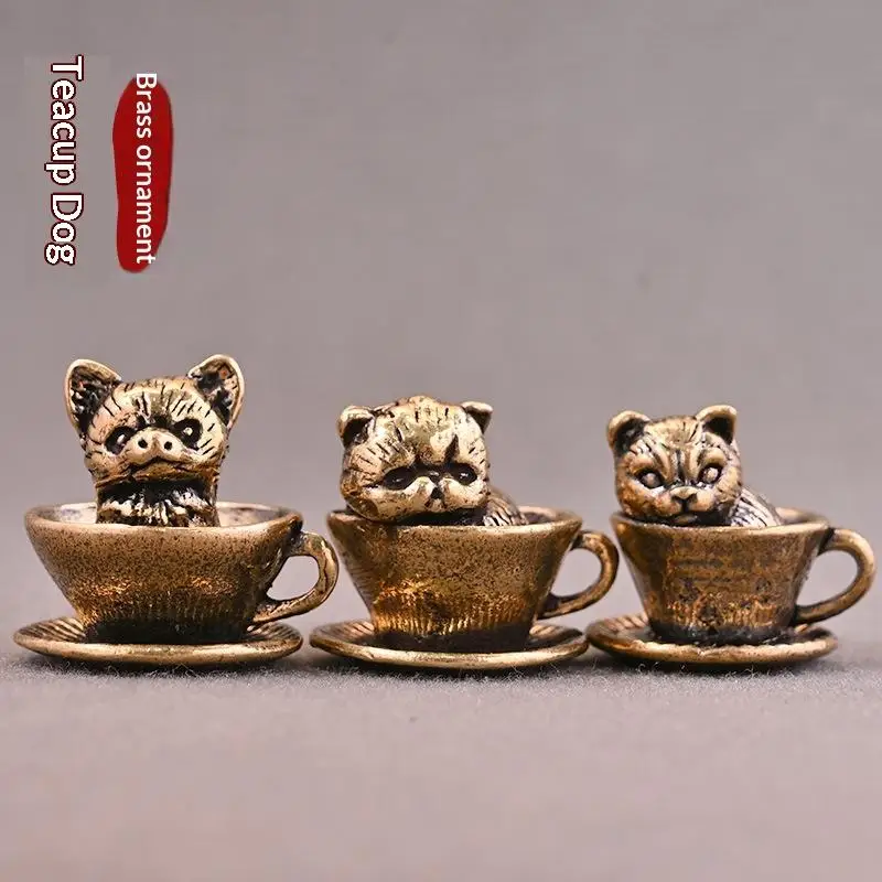 1Pcs Brass Tea Cup Dog Pendant, Vintage And Old, New Chinese Style Bag Pendant