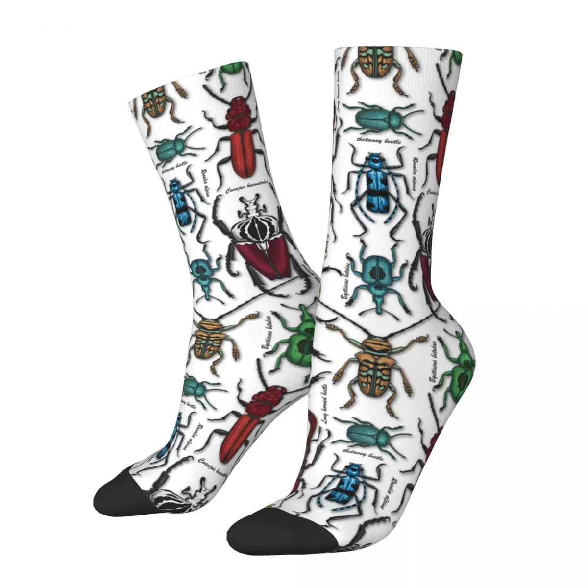 Harajuku Beetles On White Soccer Socks Polyester Crew Socks for Women Men