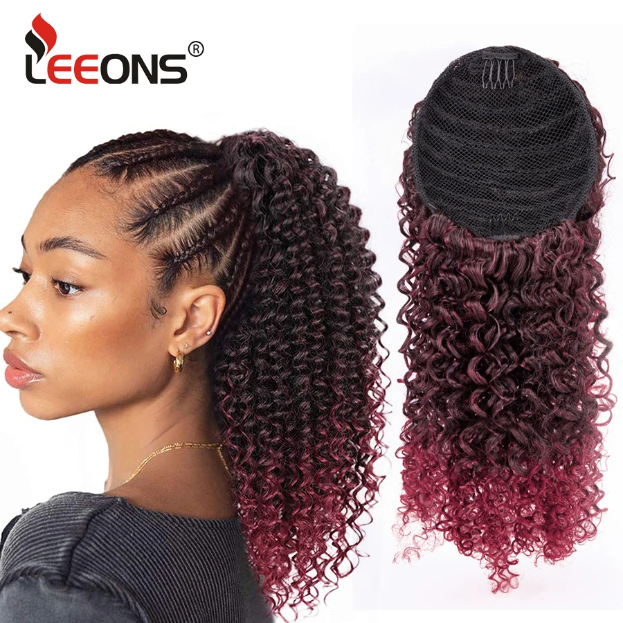 Drawstring Synthetic Afro Kinky Ponytail For Women Clip In Hair Extension Kinky Curly Ponytail Black Burgundy Ponytail Hairpiece