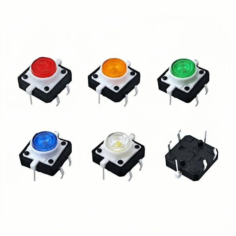 

5pcs/lot 12*12 Tactile switch with light 12X12 small direct insert led pushbutton 6 pins self reset button