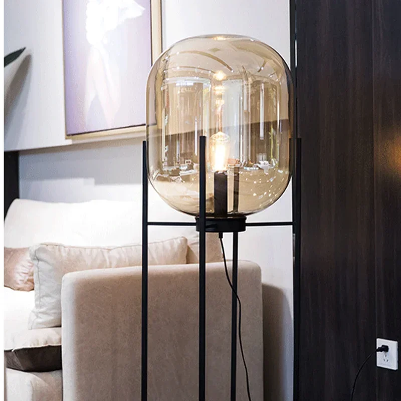 Imagem -04 - Nordic Living Room Led Floor Lamp Abajur de Vidro Oval Suporte de Ferro Sofá Designer Iluminação do Quarto Mesa de Cabeceira Decoração de Casa