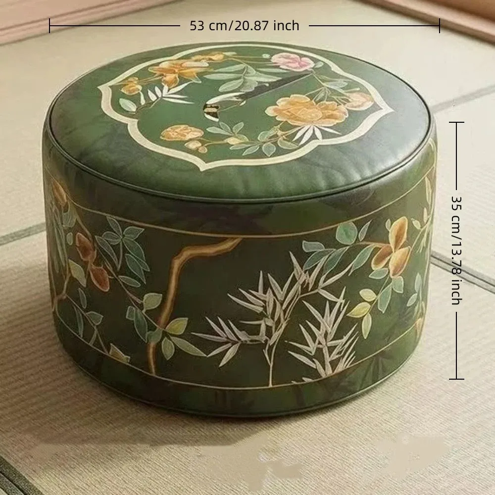 Space Saving PU Leather Footstool Cover Waterproof Large Capacity Pouf Cover Bohemian Style Round Sofa Stool Cover Floor Seat view 6