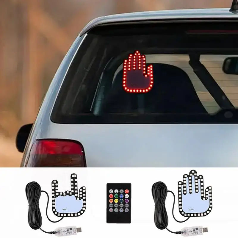 

Colorful Car Finger Light with Remote Multi-Function Warning Light Anti-Rear Collision Light Funny Hand Gesture LED Car Sign