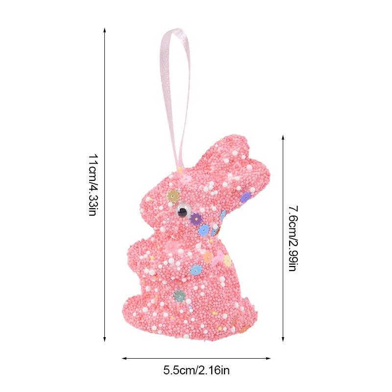 6Pcs Colorful Glitter Foam Rabbit Model Polystyrene Styrofoam Ornament Easter Pendant Hanging Decor  Home Party Gift Supplies