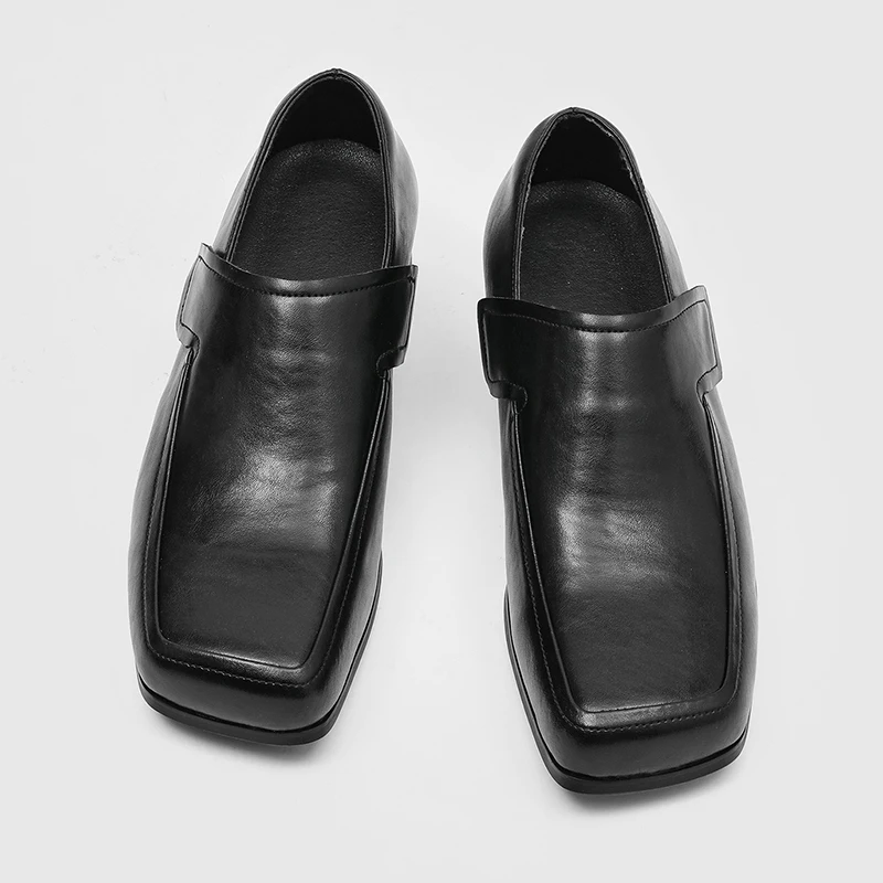

High Quality Upturned Men Business Loafers New Retro Square Toe Thick Heel Casual Personalized Fashion Shoes