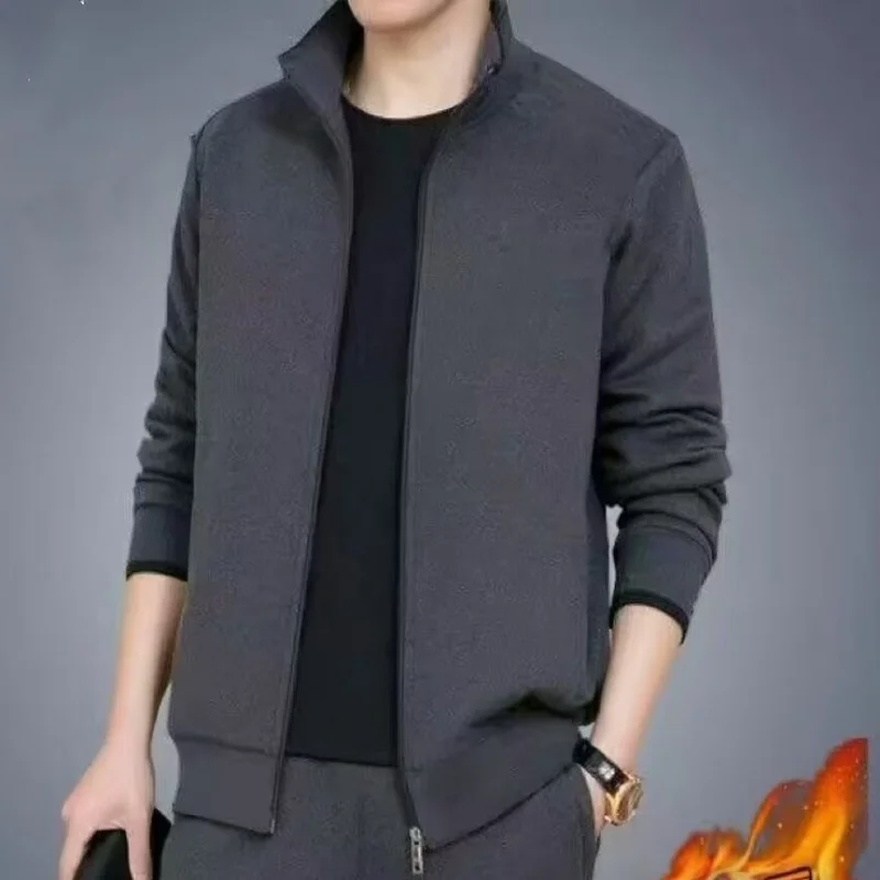 Vrijetijdssportpak heren lente-, herfst- en winternieuwe stijlen, plus plus pluche hardloopkleding, warme jas