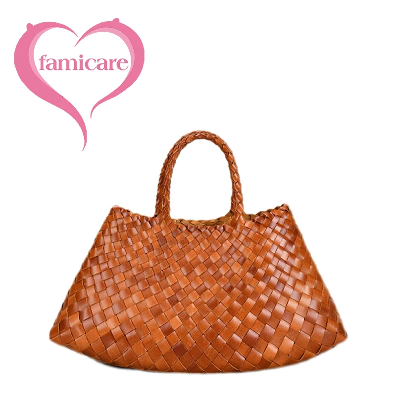 Female Bags 2023 New Woven Handbag Head Layer Cowhide Pure Handmade Vegetable Basket Bag Large Capacity Leather Women's Packs