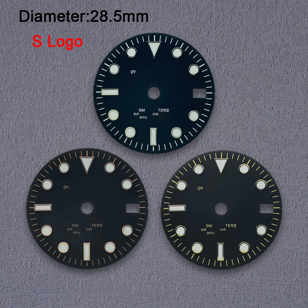 

Nh35 Dial S Logo 28.5mm Black Dial Green Luminous Suitable For NH35 NH36 Movements Watch Accessories Repair Tool