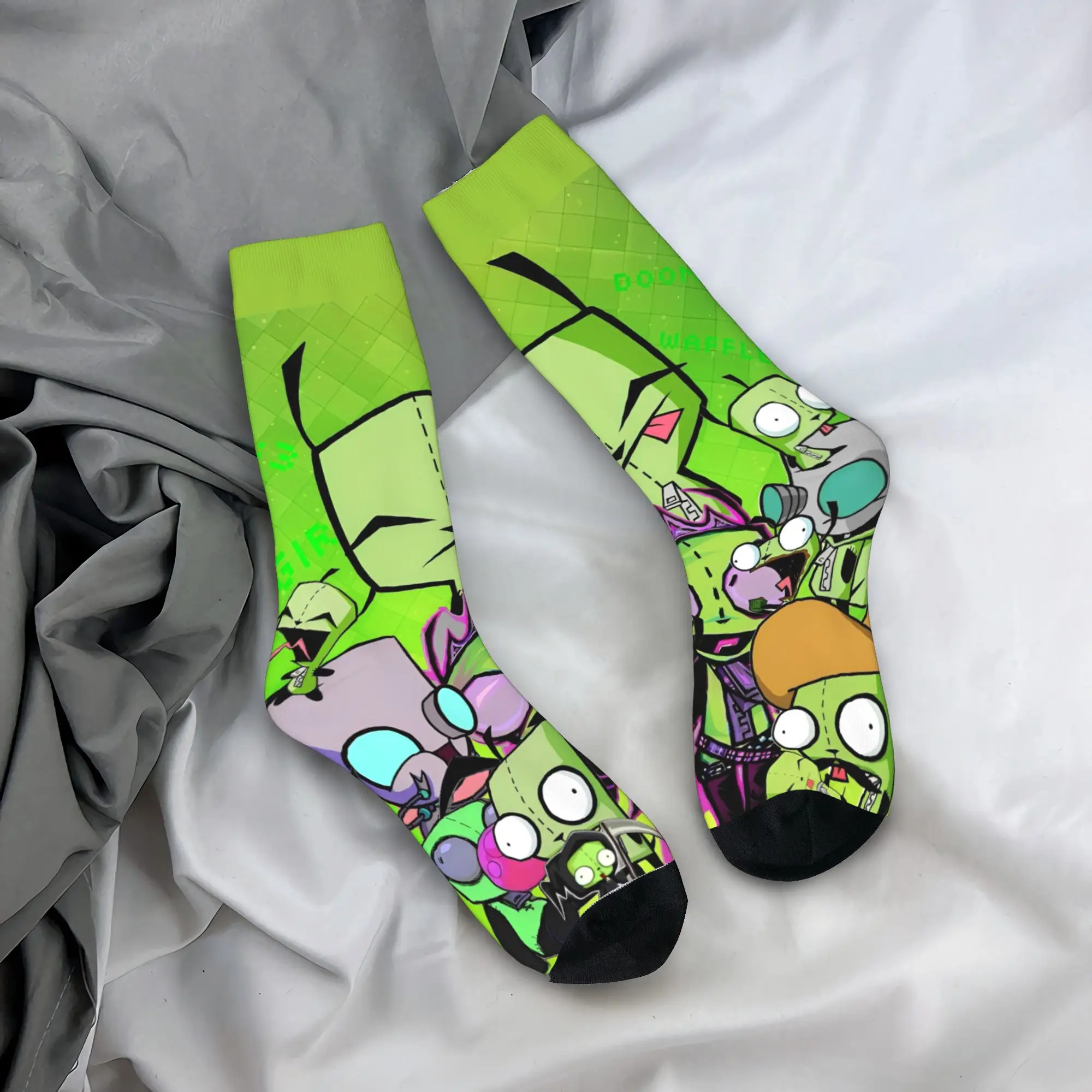 Retro Kawaii  Cartoon  Invaders Zims Basketball Socks  Polyester Middle Tube Socks for Women Men Non-slip,