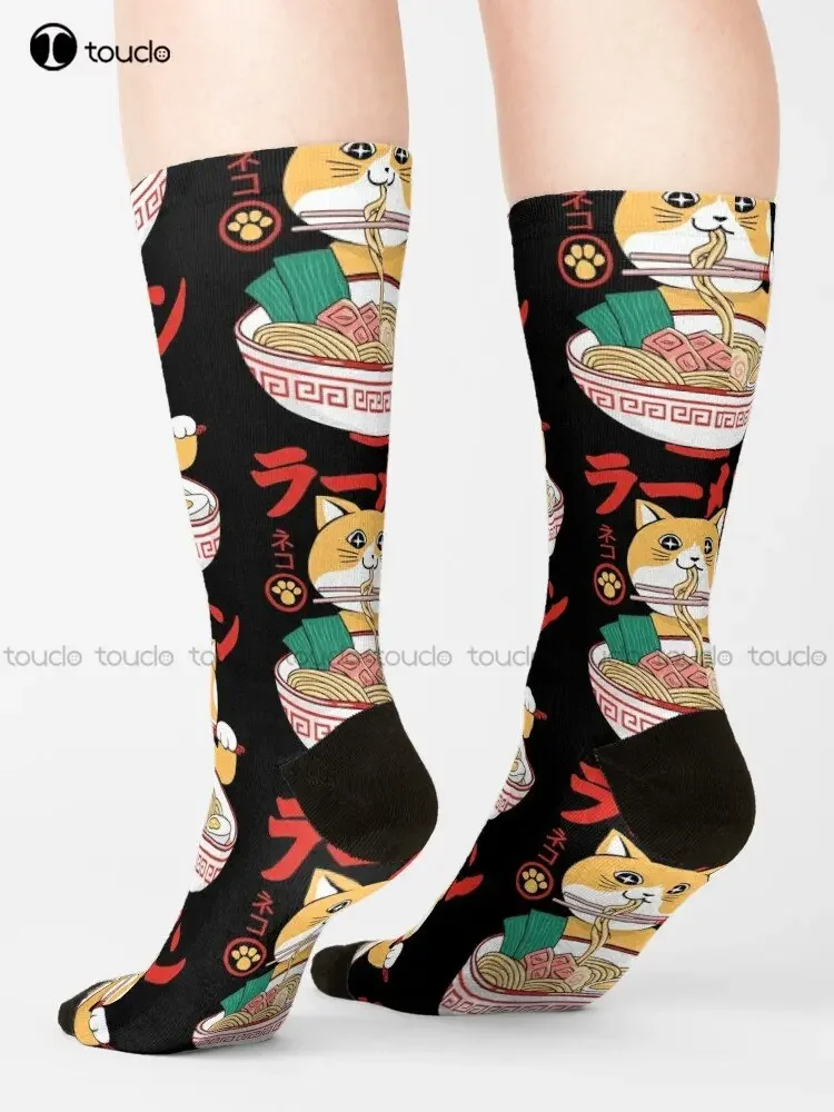 Ramen Cat Love Socks Running Socks Personalized Custom Unisex Adult Teen Youth Socks Custom Gift 360° Digital Print Streetwear