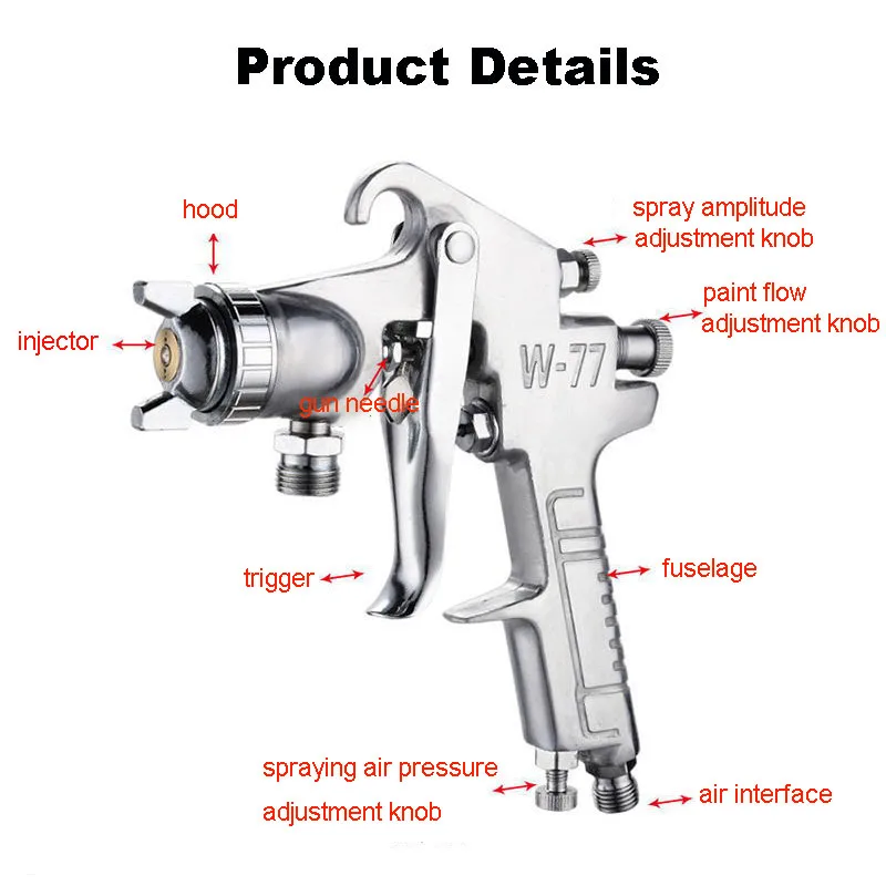 Imagem -06 - Pistola Pneumática para Carro e Parede Pulverizador Aerógrafo Ferramenta de Pulverização de Tinta Projetos Artesanais Faça Você Mesmo 2.0 2.5 3.0 4.0 mm Bocal 400ml 1000ml