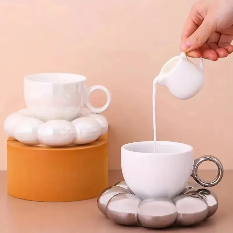 200ml Ceramic Coffee Mug with Cloud-Shaped Saucer Creative Gift Box Home Office Decoration Afternoon Tea Milk Cup Kitchenware