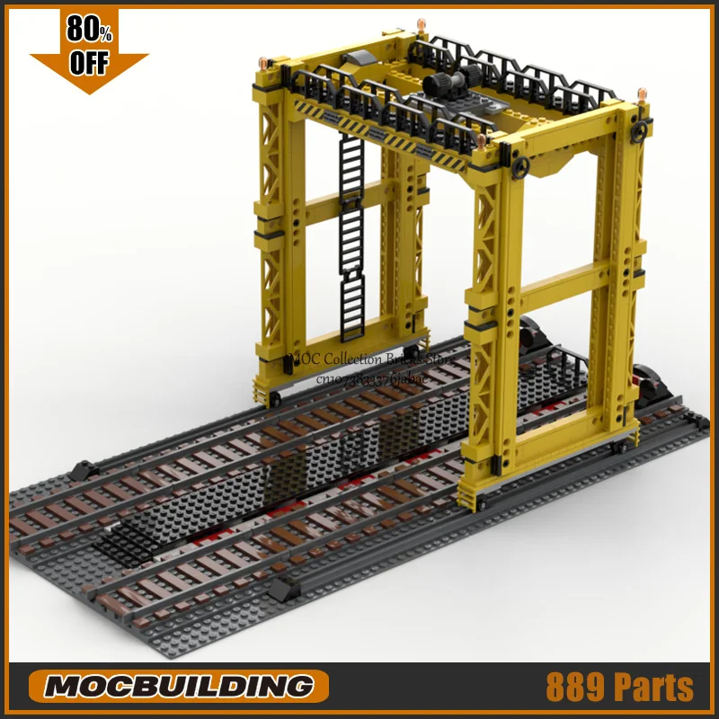 MOC Building Blocks Cargo Train Transfer with Gantry Crane Technology Bricks City Vehicle DIY Assembly Model Display Toys Gifts