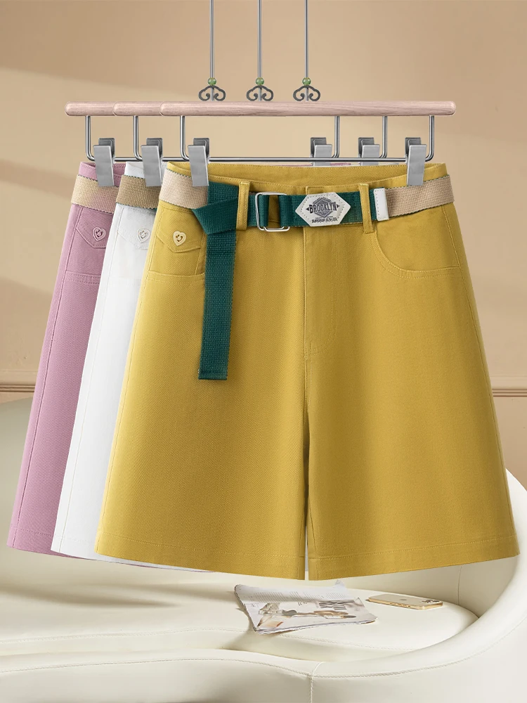 

Женские летние джинсовые шорты с высокой талией, прямые, тонкие, свободные, широкие, в корейском стиле, для повседневной носки, в стиле кэжуал