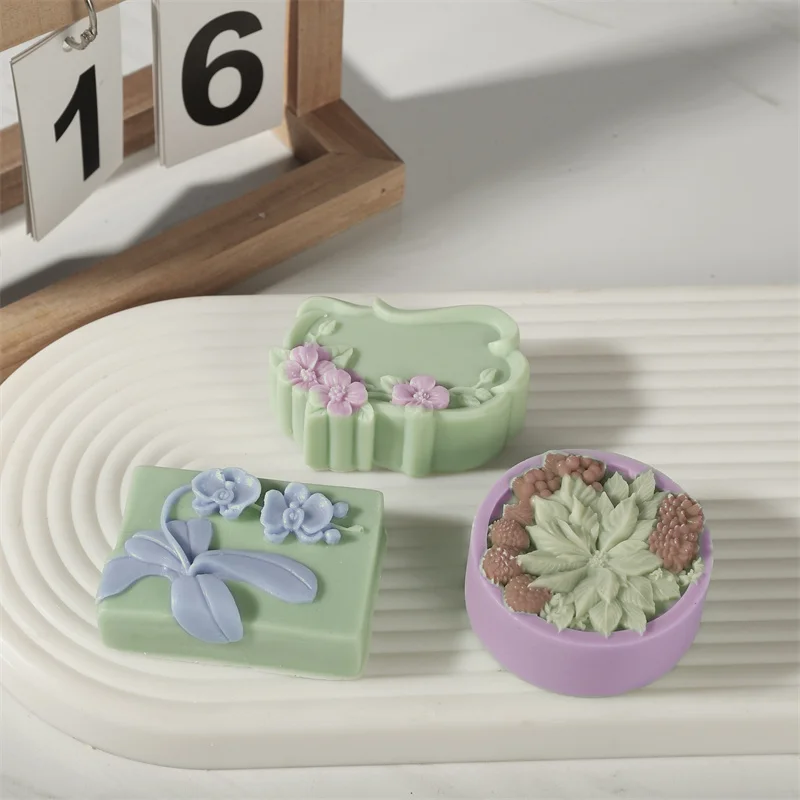 Molde de silicona para jabón hecho a mano, flor ovalada redonda en relieve, piña con hoja, vela, Chocolate, bebida, herramienta de Fabricación de hielo, decoración del hogar