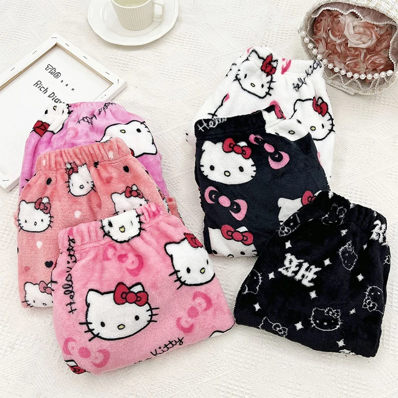 2024 New Sanrio Hello Kitty Summer Athletic Shorts Pants Kawaii Y2K Flannel Ladies Winter Pajama Pants Girl Gift Women Home Pant