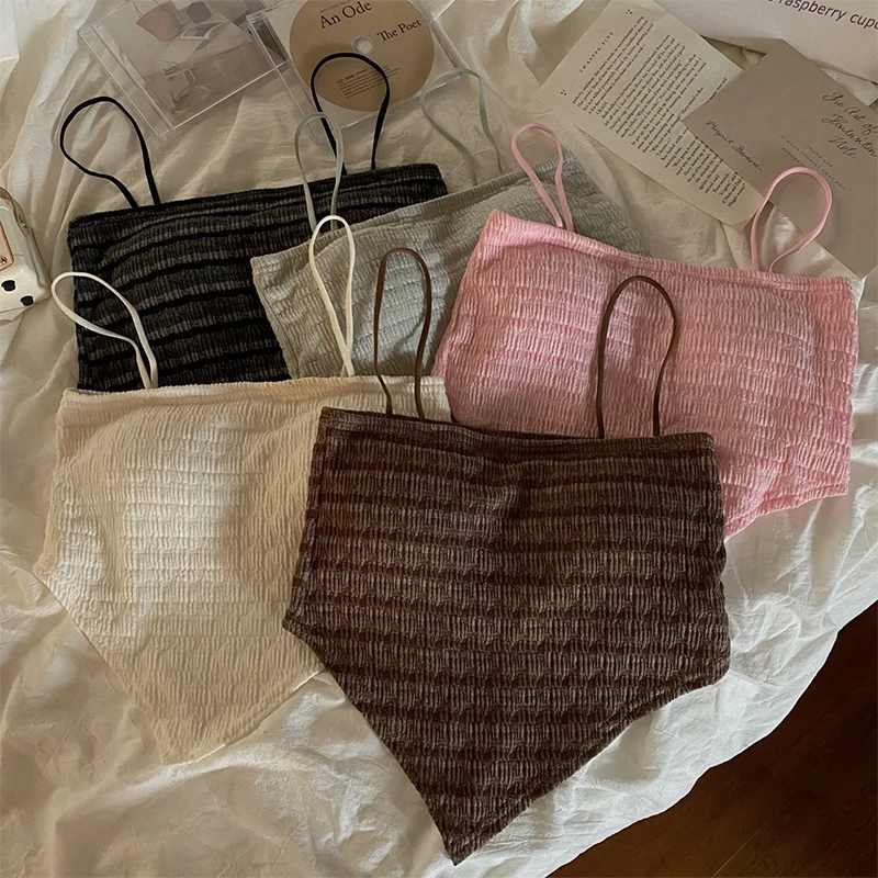 Irregular Single Neck Vest with 5 Colors Sweet and Cool Short Style Paired with Shoulder Straps and Chest Cushion Women's Top