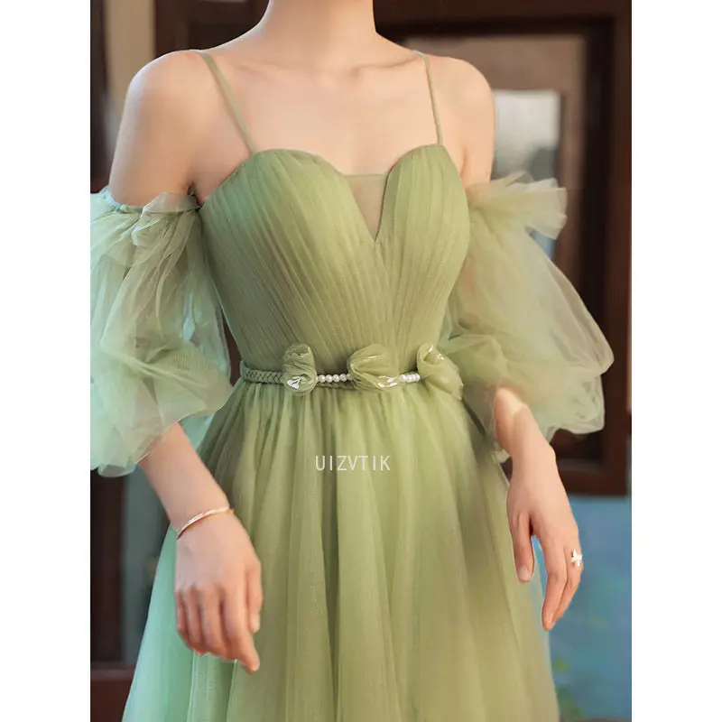 Green Long Sweat Wedding Dresses Women Princess Half Sleeve Photos Shoot Dresses 2025 New Banquet Party Ball Prom Dress Gown