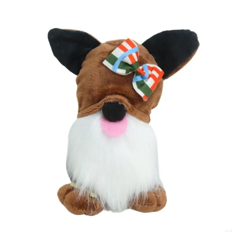   Decorative Plush Dog Figure for Shelf and Desk Display, Dwarf Sitting Character with Soft Fabric and Faux Furs Detail