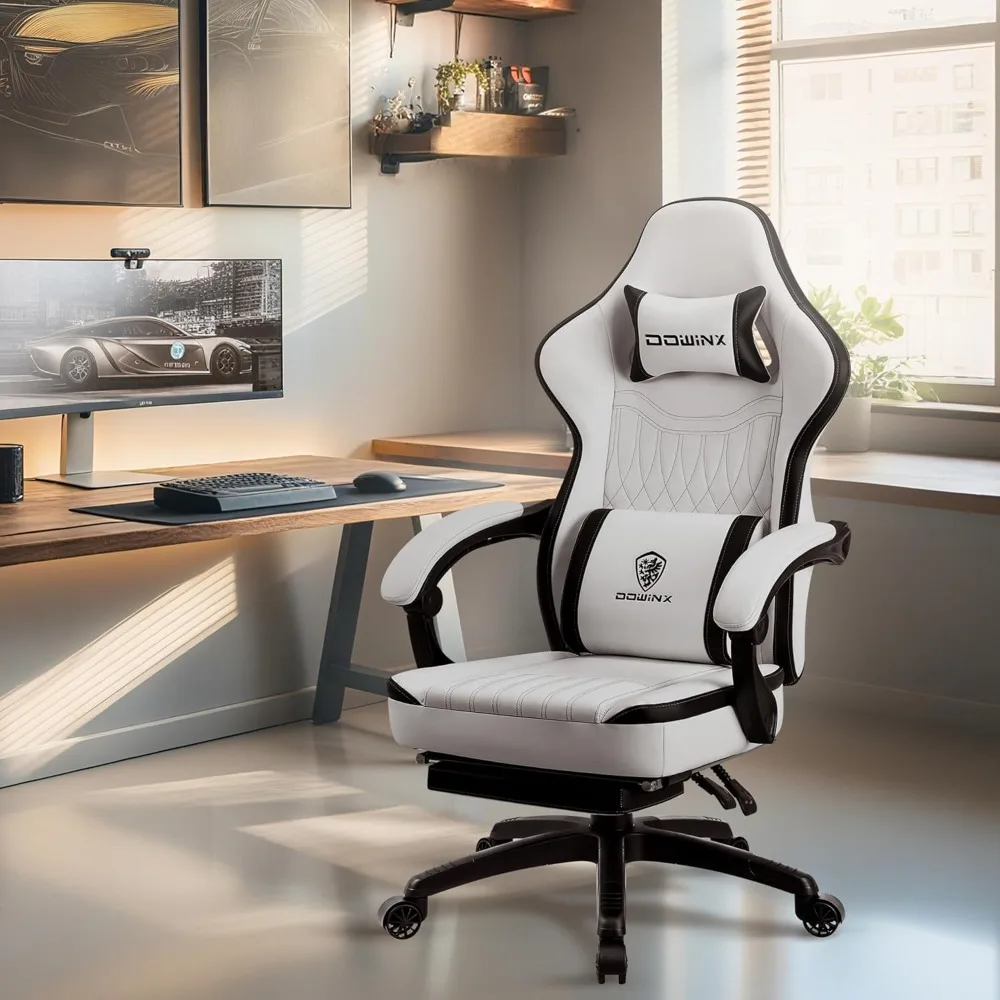 كرسي ألعاب مريح من جلد البولي يوريثان قابل للتنفس مع مسند للقدمين، دعم قطني للتدليك للكبيرة والطويلة، راحة للاعبين