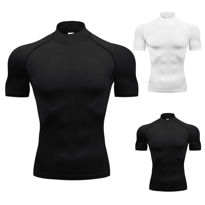 

Men Running T-Shirts Summer Basketball Compression Shirts Men's Jersey Sportswear Mens Jogging Quick Dry Mock Neck Fitness Tops