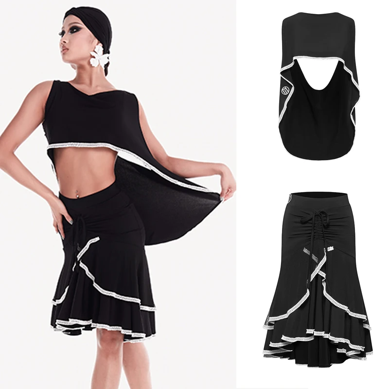 

Summer Women Latin Dance Competition Costume Irregular Latin Top Cake Skirt Adults Ballroom Dance Performane Clothes SL12796