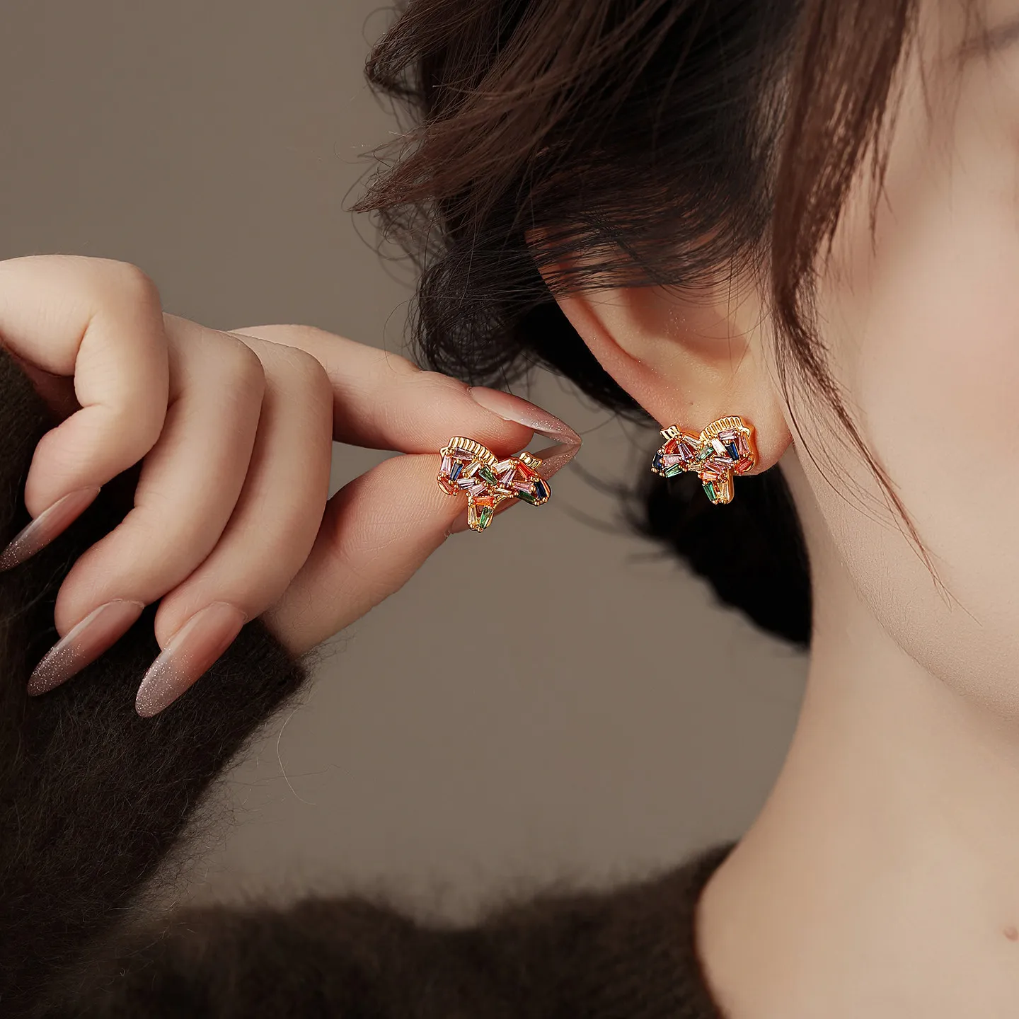 18k Gold Plated Full Zircon Horse Stud Earrings for Women Cute Colorful Animal Zodiac Ear Studs Dedicate Jewelry Gifts K1